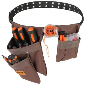 SummerWinsVEVOR Tool Belt, Adjusts from 29 Inches to 54 Inches, Polyester Heavy Duty Tool Pouch Bag, Detachable Tool Bag for Electrician, Carpenter, Handyman, Woodworker, Construction, Framer, Brown, Detachable Tool Pouches, Tool Pocketsdealsforyoudays
