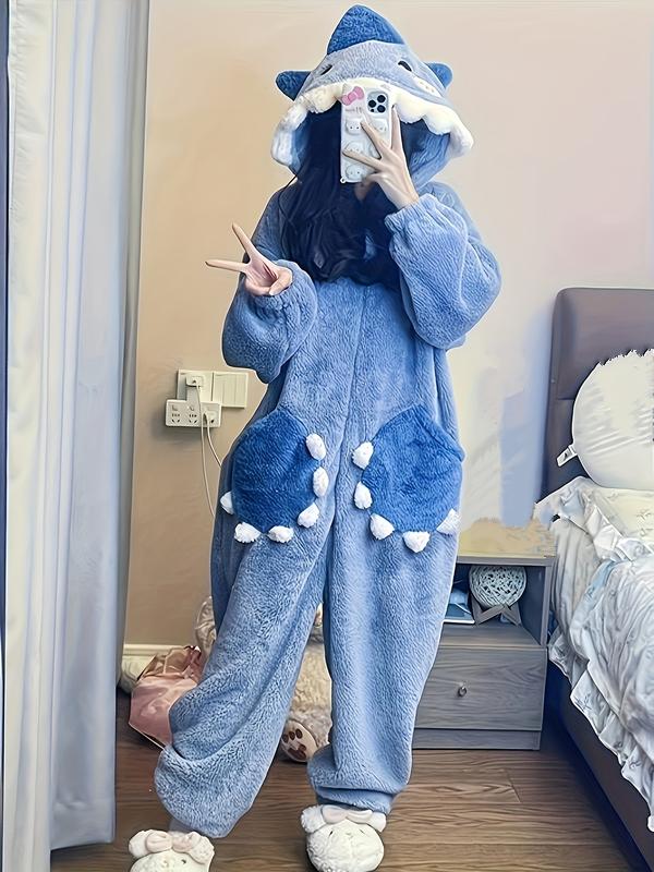 1pcs Women's Cute Cartoon Bear Hoodie Dress, Unicorn Design Winter Role Play Onesie, Christmas Party Casual and Pajamas