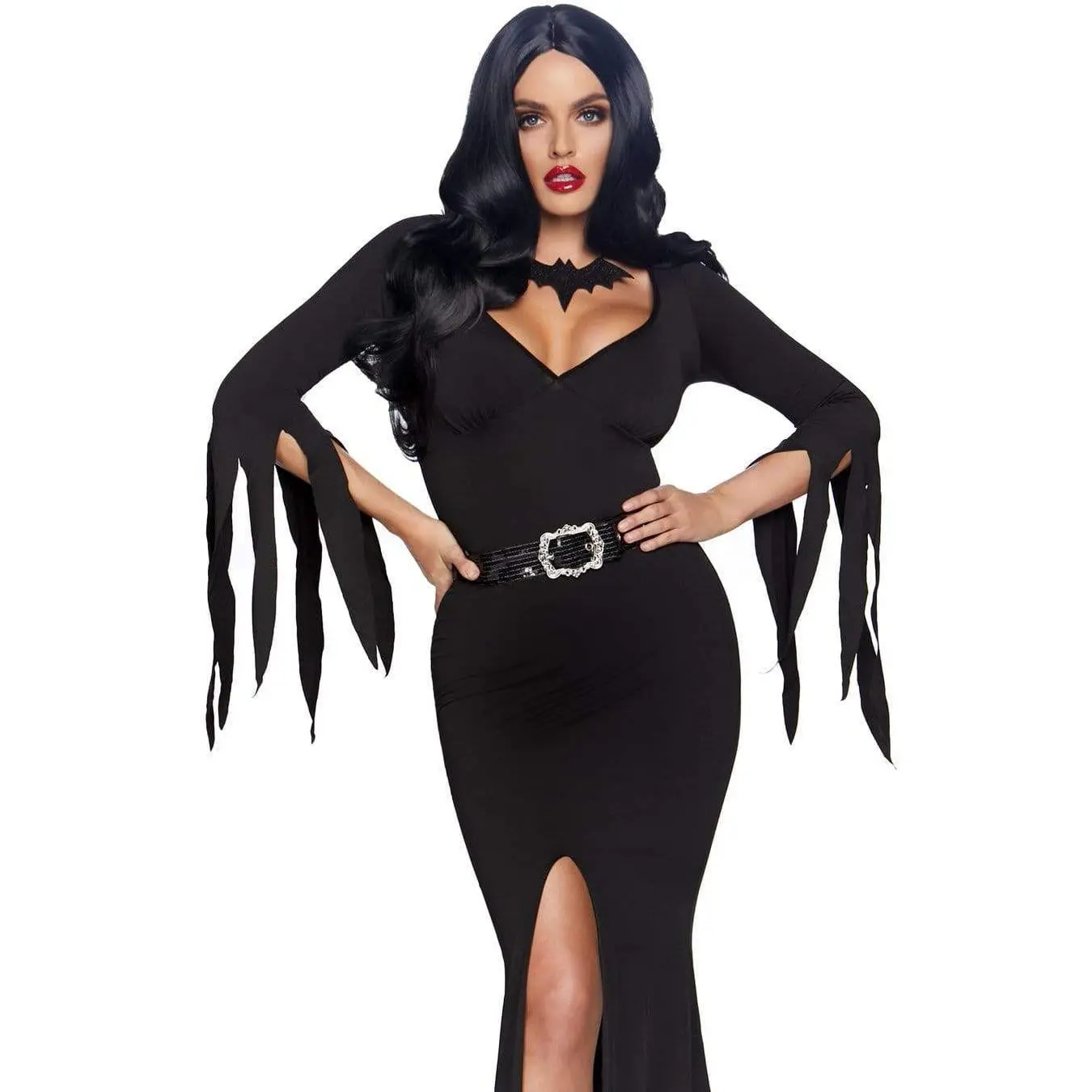 Women's Gothic Cosplay Dress, V-Neck Bodycon Gown with Tentacle Design and Frayed Sleeves, 3-Piece Costume Clothes Set, Glitter, Accessories, Sequin, Cosplay Gear, Party, Halloween, Necklace