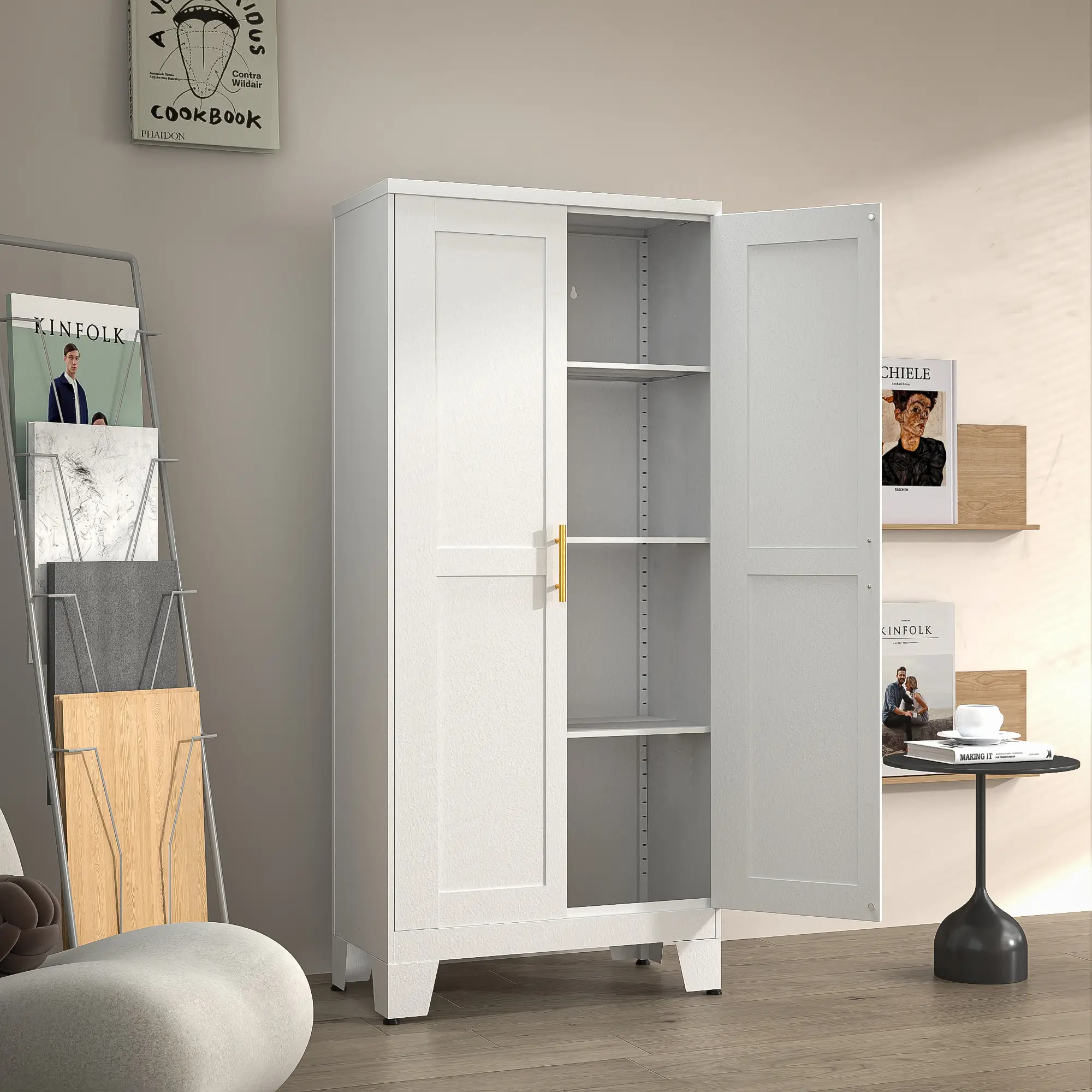 Metal Pantry Cabinet 47" with 2 Doors & 3 Adjustable Shelves, Kitchen Pantry Storage Cabinets for Dining Room, Living Room, Bathroom Furniture Organiz