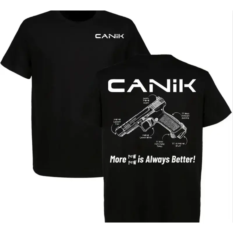 CANIK Firearm Diagram T-Shirt, Tactical Gear Unisex with CANIK Text Front & Detailed Pistol Blueprint Back Print, Perfect for CANIK Fans, Gift For Him
