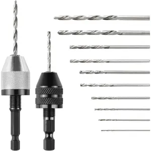 12 PcsKeyless Drill Chuck, 1/4 inch Hex Shank Drill Adapter, 0.3-6.5 mm And 0.3-3.6 mm 3-Jaw Drill Chuck, Keyless Drill Chuck With 10 x 0.8-3.0 mm Drill Set for Conversion Tool - Home Improvement.