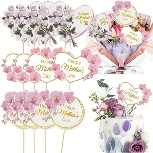 Happy Mother's Day Cake Topper Mom Letter Cake Topper - 12pcs Decorative Party Cake Decoration for Mother's Day Wedding Ornaments with Pink Flowers