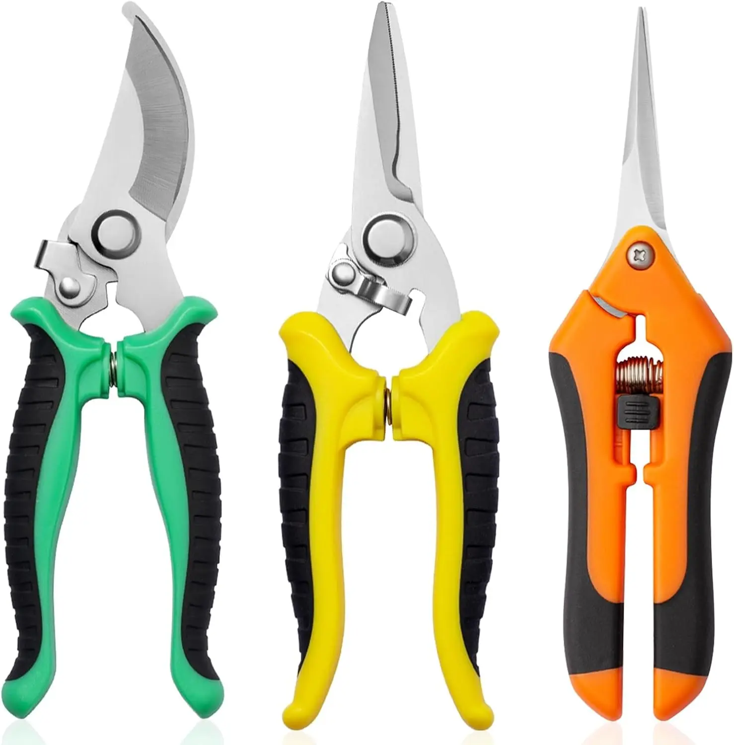 3-Pack Stainless Steel Garden Pruning Shears with Anti-Slip Handle Design, Energy-Saving Multi-Use Gardening Clippers, Safety Lock Plant Flower Scissors, Essential Pruners for Gardening