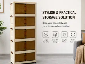 Multi-Layer Foldable Rolling Storage Cabinet with Transparent Magnetic Doors & Wheels, Stackable Lidded Plastic Storage Organizer, Heavy Duty Easy Assembly, Large Capacity for Bedroom, Living Room, Kitchen Home Clutter Organization jewelry box