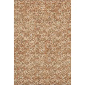 HomeRoots 661623 10 x 14 ft. Terra Cotta & Beige Polka Dot Washable Machine Made Rectangle Area Rug with UV Protection