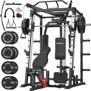 SunHome Smith Machine, 2000LBS Power Cage Squat Rack with Smith Bar, Two LAT Pull-Down Systems, Cable Crossover Machine and and More Cable Attachment for Home Gym