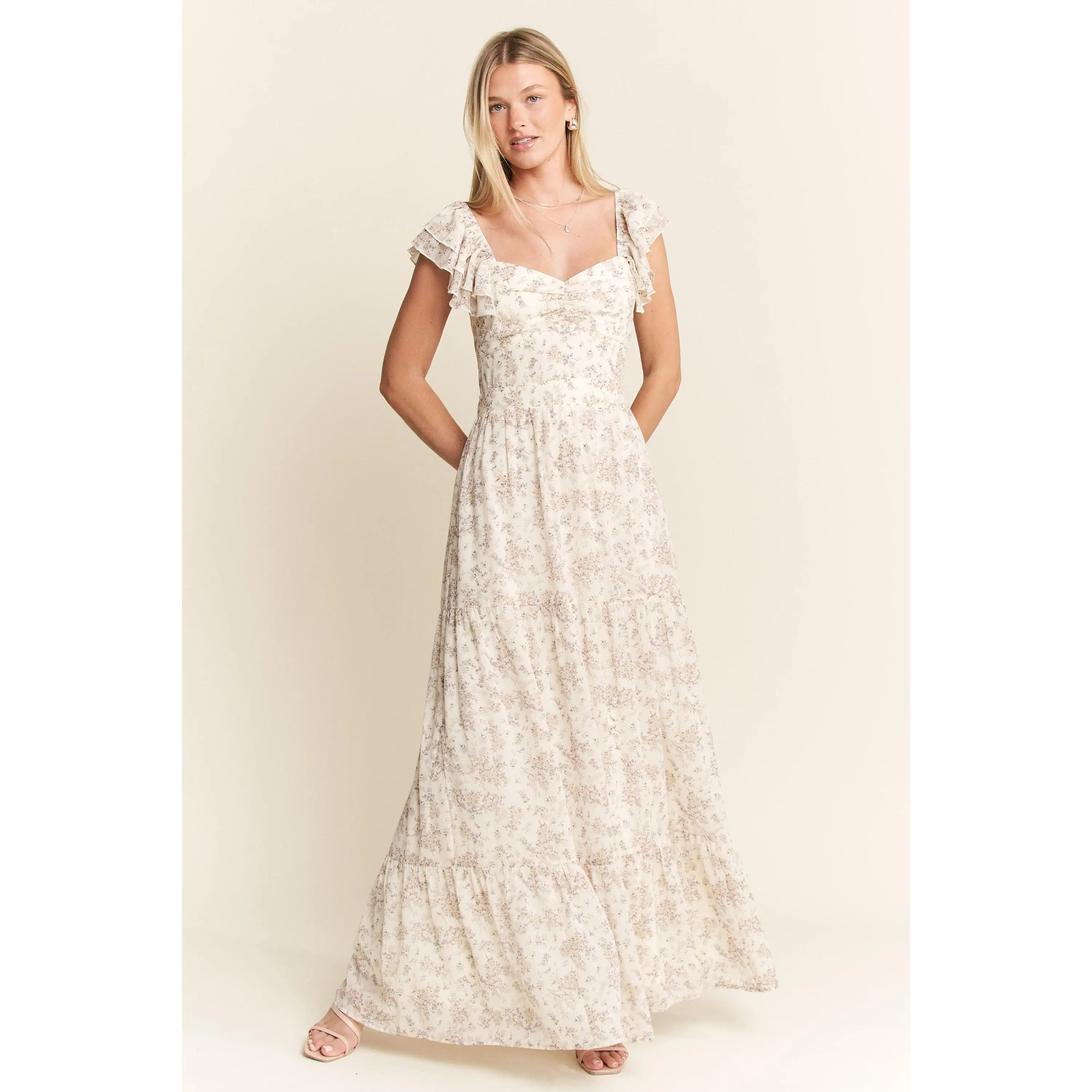 Jade By Jane Full Size Ruffle Sleeve Tiered Maxi Dress Plus Size