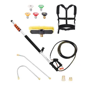 【Summervibes】VEVOR Pressure Washer Telescoping Wand,  18 ft, 4000 psi, Telescopic Spray Wand with Power Washer Extension Wands, Gutter Cleaner, Brush Head, 5 Spray Nozzle Tips, Adapter and Adjustable Support Belt