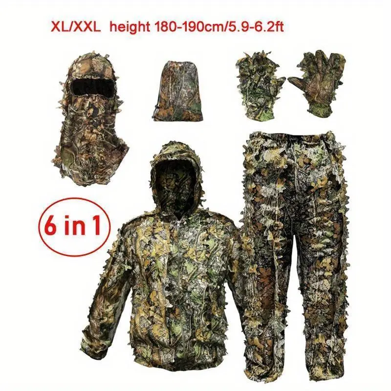 (For Height 100-190cm/3.3-6.2ft) Breathable Camouflage Hunting Suit For Men - Lightweight And Hooded Wild Leafy Design Hunter Airsoft Ghillie Suit, Halloween Costume (For Height 100-190cm/3.3-6.2ft) Breathable Camouflage Hunting Suit For Men - Lightweight And Hooded Wild Leafy Design Hunter Airsoft Ghillie Suit, Halloween Costume