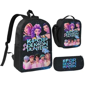 Anime Cartoon Backpack 3PCS School Bag for Elementary Middle School Students 17inch Kawaii Book Bag with Lunch Bag Pencil Case