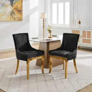 Chenille Dining Chairs Modern Style with Curved Gold Plated Legs Rivet Trim Upholstered Comfort for Dining Lounge Accent Seating Textured Fabric One Piece Structure Set of 2