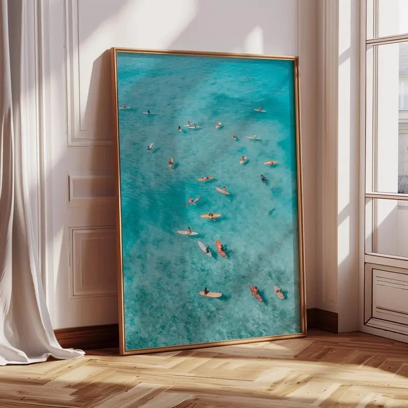Surf Poster Surfboard Wall Art, Aerial Surfers Print, Beachy Wall Art, Vintage Beach Ocean Print ,Coastal Vintage Decor, Ocean Photography Ally, Poster Unframed