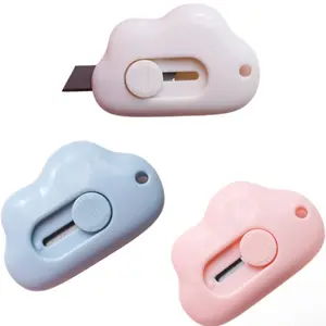 3x Mini Box Cutter Cloud Shaped Retractable Box Opener Paper Cutter Art DIY Project  Key Chain Hole Cute Adorable School Stationery