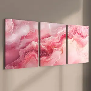 3 Counts Wooden Framed Canvas, Elegant Pink Marble Texture Art Images, Exquisite Poster, Perfect Living Room Decoration, Modern Art, Fashion Family Poster, Wall Art Decoration, Waterproof Art