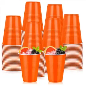 150 count 12oz Plastic Cups Bulk Orange Disposable Party Cups Supplies for Birthday Wedding Graduation Halloween Thanksgiving Christmas Festival Family Gatherings Celebrations