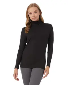 32 Degrees Women’s Ultra Soft Thermal Midweight Baselayer Turtleneck Long Sleeve Top, Black, X-Small