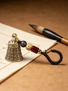 1pc Vintage Copper Bell Keychain with Drawstring Pendant - Casual Brass Keyring Accessory for Key Organization, Vintage Design, Brass Construction, Small Bell for Crafts