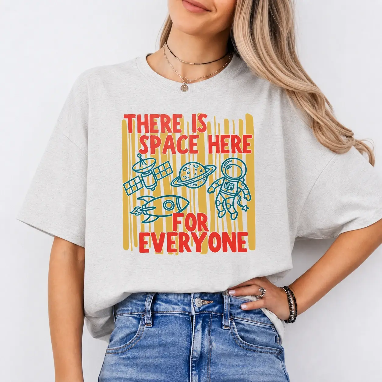 Space Teacher Shirt There Is Space Here For Everyone T-Shirt for Elementary Science Teacher Classroom Inclusion Back To School Astronaut Rocket Planet Graphic Tee