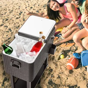 80QT Outdoor Rolling Ice Chest, Portable Insulated Cooler with Wheels, Durable Plastic Body, Iron Legs, for Party & Camping, Multi-Color