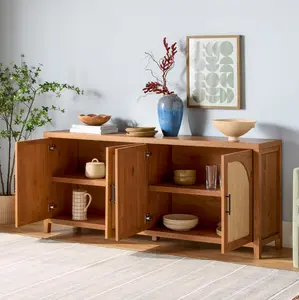 Walker Edison Sasha Modern Reeded Full Height Double Door Arch-Shaped Curved Faux Wood Sideboard, English Oak, 30x15.75x70in (Model WESAS11704EO1), Arch-Shaped Sideboards, Curved Sideboards