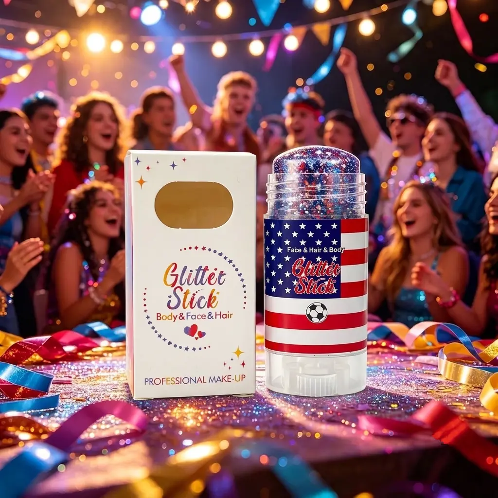 USA Patriotic Glitter Stick - Red White Blue Shimmer Makeup, 4th of July Independence Day Flag Decor, Memorial Day Sports & Outdoor Party Accessory for Women & Kids