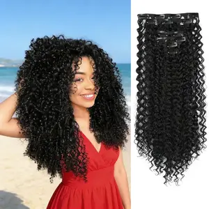 Women's Kinky Curl Hair Extension Set, Long Curly Hair Pieces, Invisible Seamless Design, Water Wave Texture, European & American Style