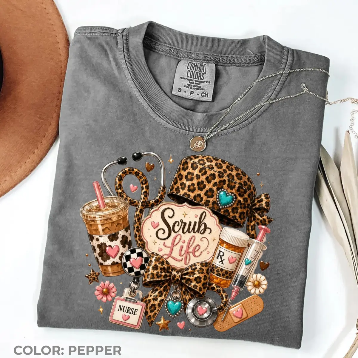 Comfort Colors Leopard Nurse Shirt, Funny Scrub Life Graphic Tee, Cute Medical T-Shirt for Women, Nursing Student Gift, Trendy Healthcare Apparel