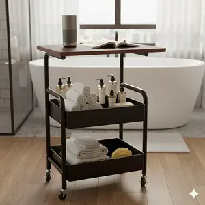 Multi-Layer Storage Rack with Desk Board, Mobile Bedside Cabinet Replacement, Bathroom Organizer, Toilet Accessories Holder
