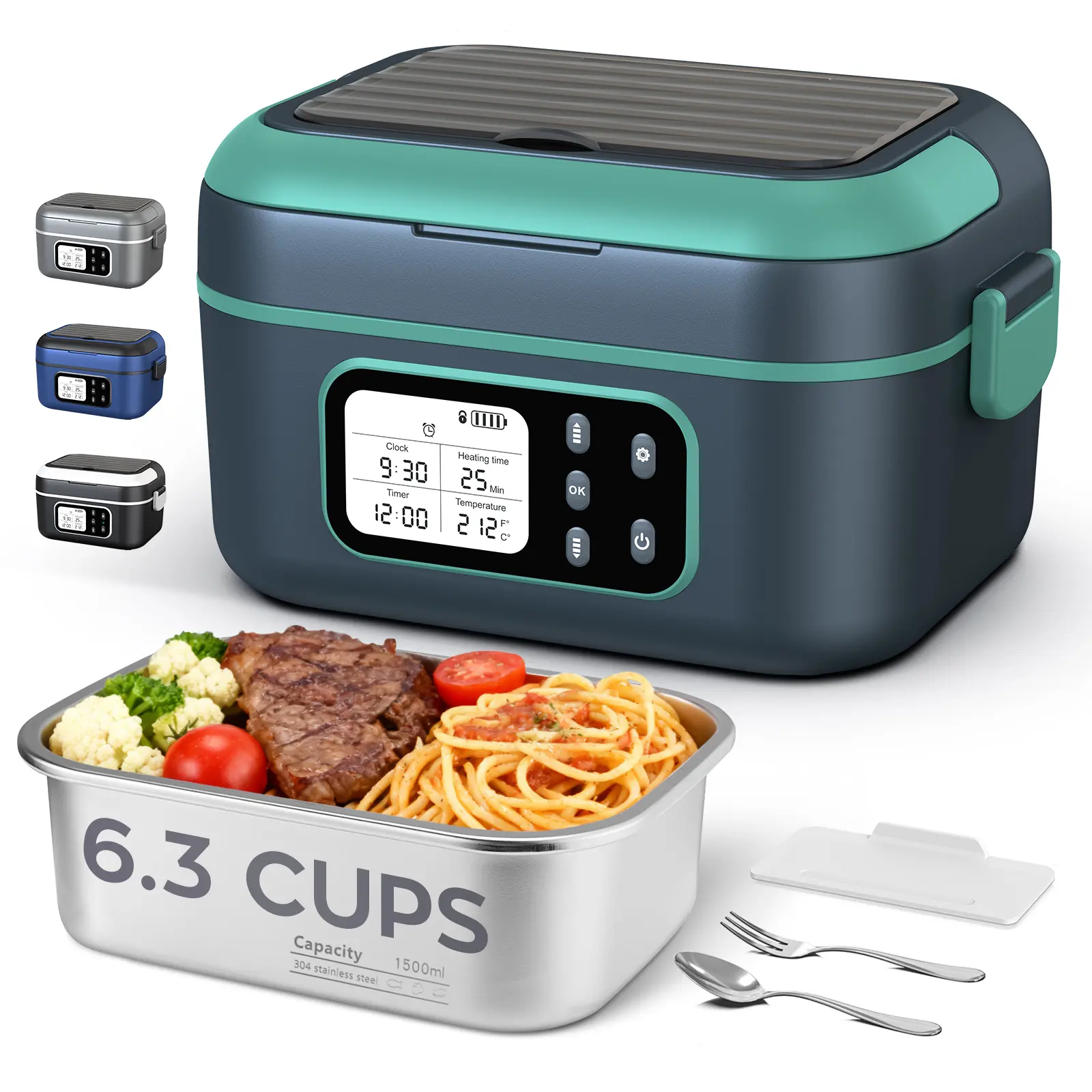 Cordless Electric Heated Lunch Box 1.5L (6.3Cups), 27000mAh Rechargeable Battery Powered Food Warmer with Auto Heating, Portable for Office/Car/Truck/Outdoor, BPA-Free, Including Spoon & Insulated Carry Bag summerwins,summerwins