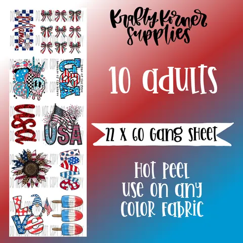 22x60 Size Patriotic Hot Peel DTF Transfers Gang Sheet, 22 x 60 Office Stationery & Supplies for DIY Design, Fabric Applications, Craft Supplies