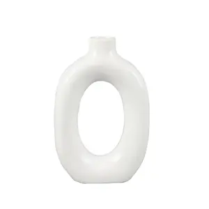 8 Inch Circular Ceramic White Donut Vase - Perfect for Home Decor Flower Decorative