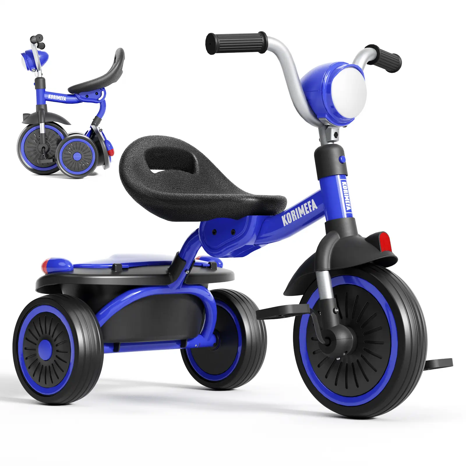 KORIMEFA Toddler Tricycle, Foldable Toddler Bike with Pedals, Tricycle for 1-5 Year Olds, Adjustable Comfortable Seat, Birthday Gifts for 1-5 Years Old Boys and Girls