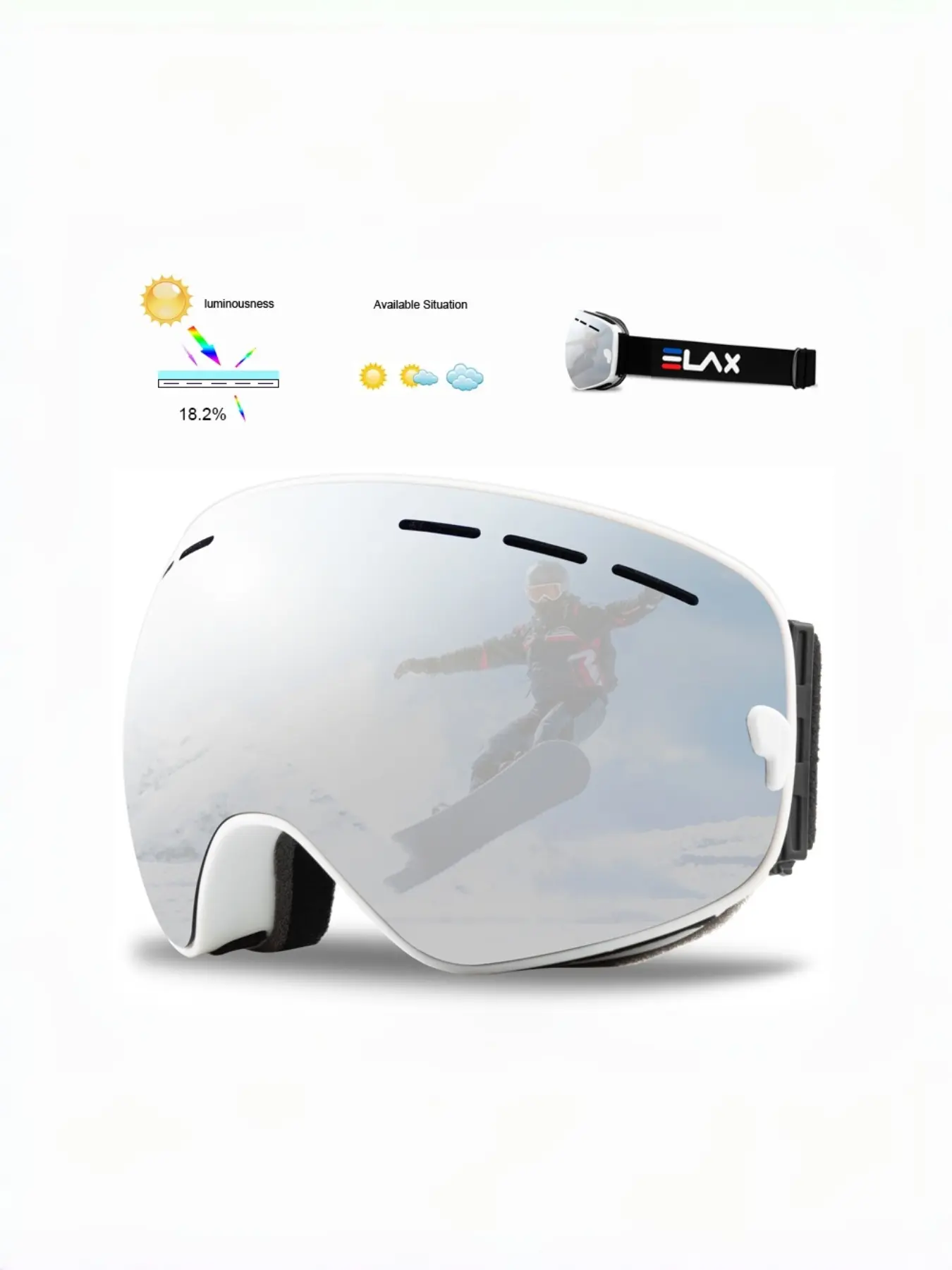 Men Women Elax Ball Lens Dual Layer Anti-Fog Ski Goggles, Universal Fit Prescription Glasses, Ideal for Snow Sports & Outdoor Activities