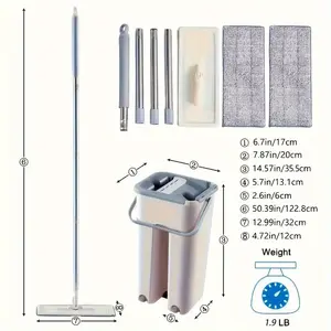 New All-In-One Mop And Bucket Set With 2/4 Pads - Easy Wash Dust Removal For Home Cleaning