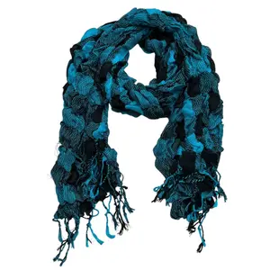 Turquoise Jacquard Crinkle Scarf - Textured Summer Scarf (60"x25")