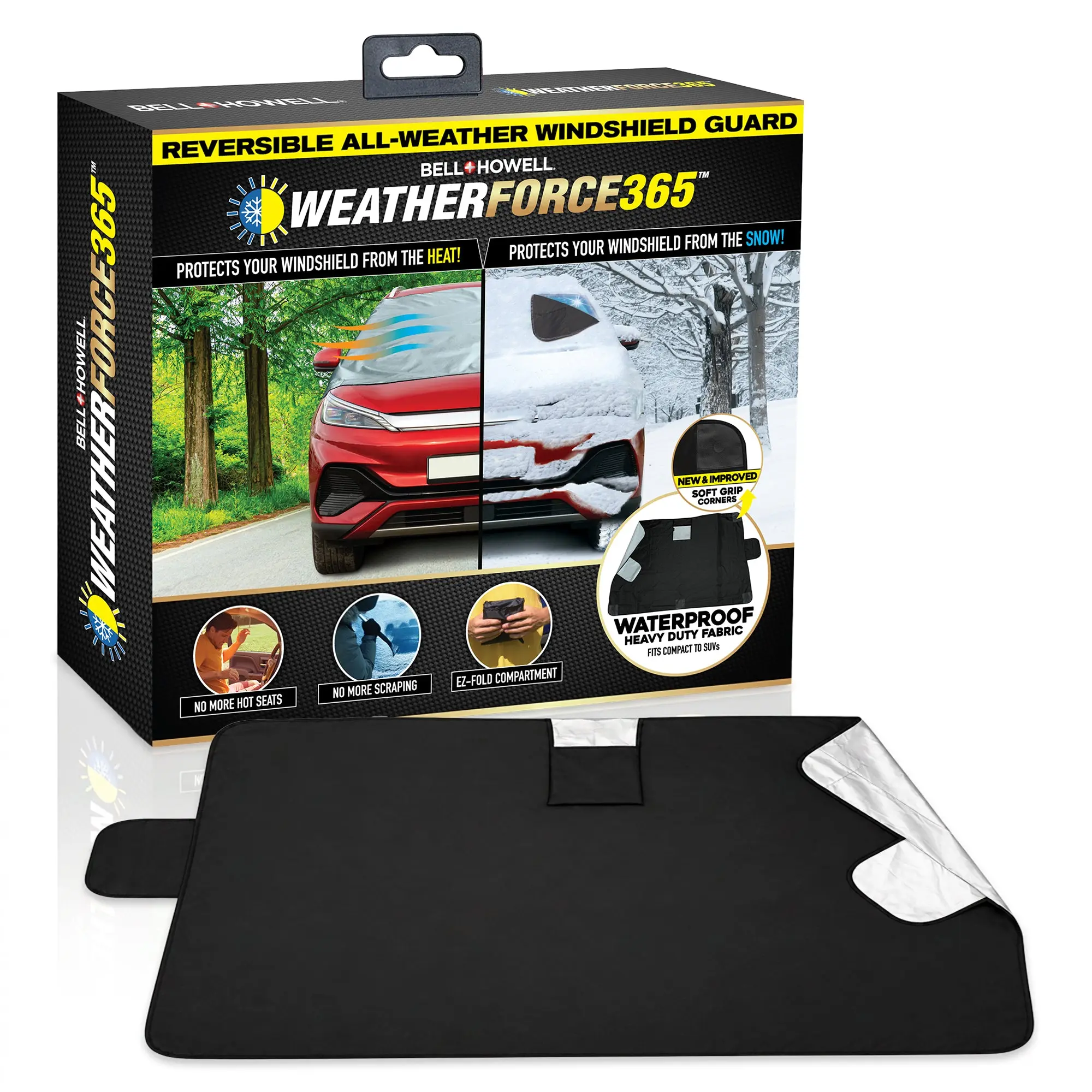 Weatherforce 365 Windshield Protector – All-Season Cover for Automobiles – All-Weather Sunshade, Snow, Ice Car Cover & Reversible with Anti-Theft Panels