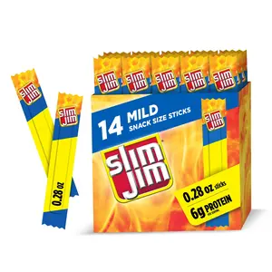 Slim Jim Smoked Meat Sticks, Mild Flavor, 6g Protein Per Serving, Snack Size, Stocking Stuffer, 0.28 oz. (14 Count)