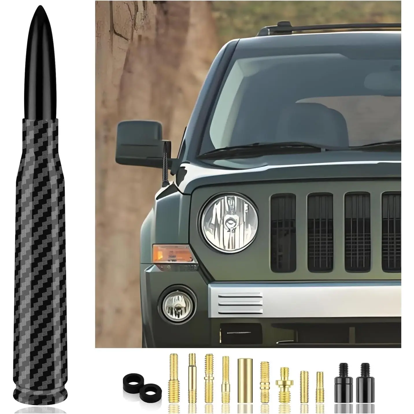 Car Bullet Antenna with 13 Car Antenna Replacement Accessories,Truck Antenna Decoration Compatible with Chevrolet Dodge Toyota GMC Jeep Ford (Black)