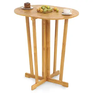 COSTWAY - Outdoor Folding Bar Table with Oval Tabletop and Cross Base