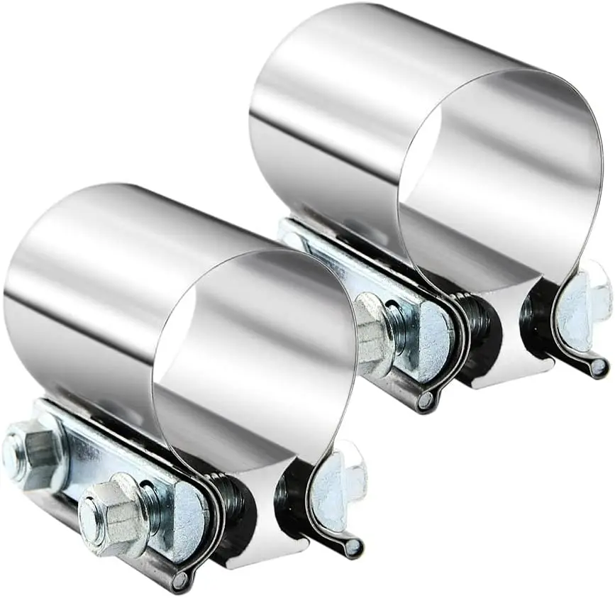 2" Stainless Steel Exhaust Butt Joint Band Clamp Sleeve Coupler for Exhaust Pipes, Mufflers (2 PCS) - Automotive & Motorcycle Car Repair Assembly Tool