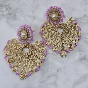 Aretes Hoja Alambrismo Artesanal /Handmade Wire Leaf Earrings.