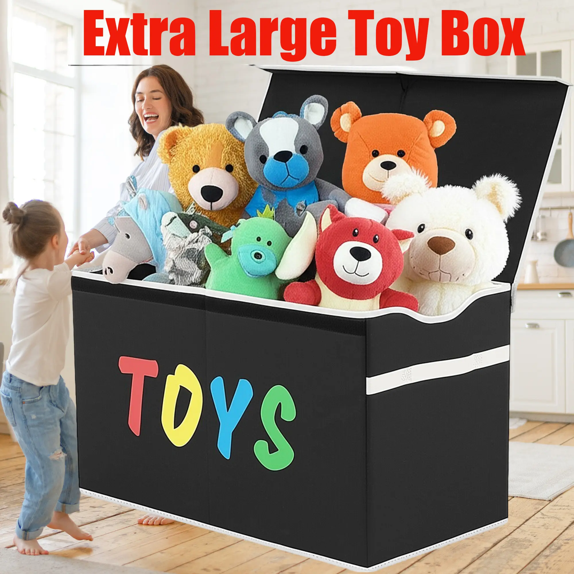 Modern Collapsible Toy Organizer - Sturdy Storage Bins with Lids - Extra Large Chest for Kids, Boys, Girls - Nursery & Playroom Ready. Linen Lightweight