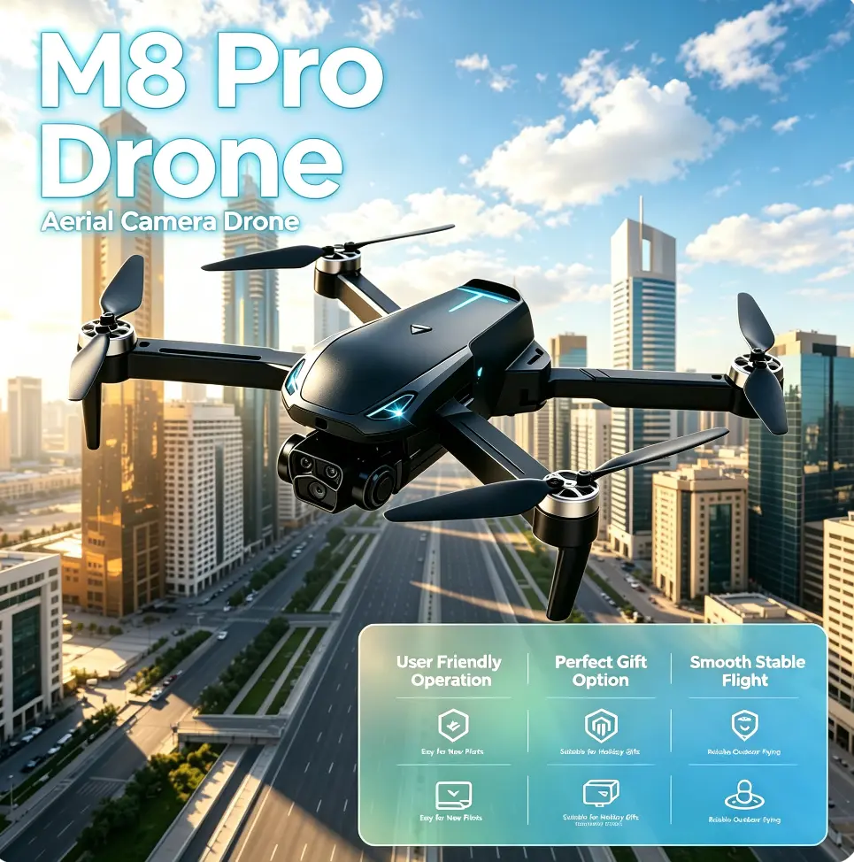 2026 M8 Drone – Optical Flow Hover,Brushless Motors,  Intelligent Obstacle Avoidance, Stabilized 4K EIS Camera, GPS & 5G WiFi FPV, Auto Return Home, 360° Rolling Stunts, Includes 2 Batteries