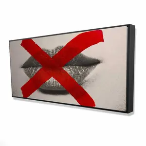 Begin Home Decor 2081-2448-FI14 24 x 48 in. Grayscale Lips with Red X - Beige Figurative Framed Canvas