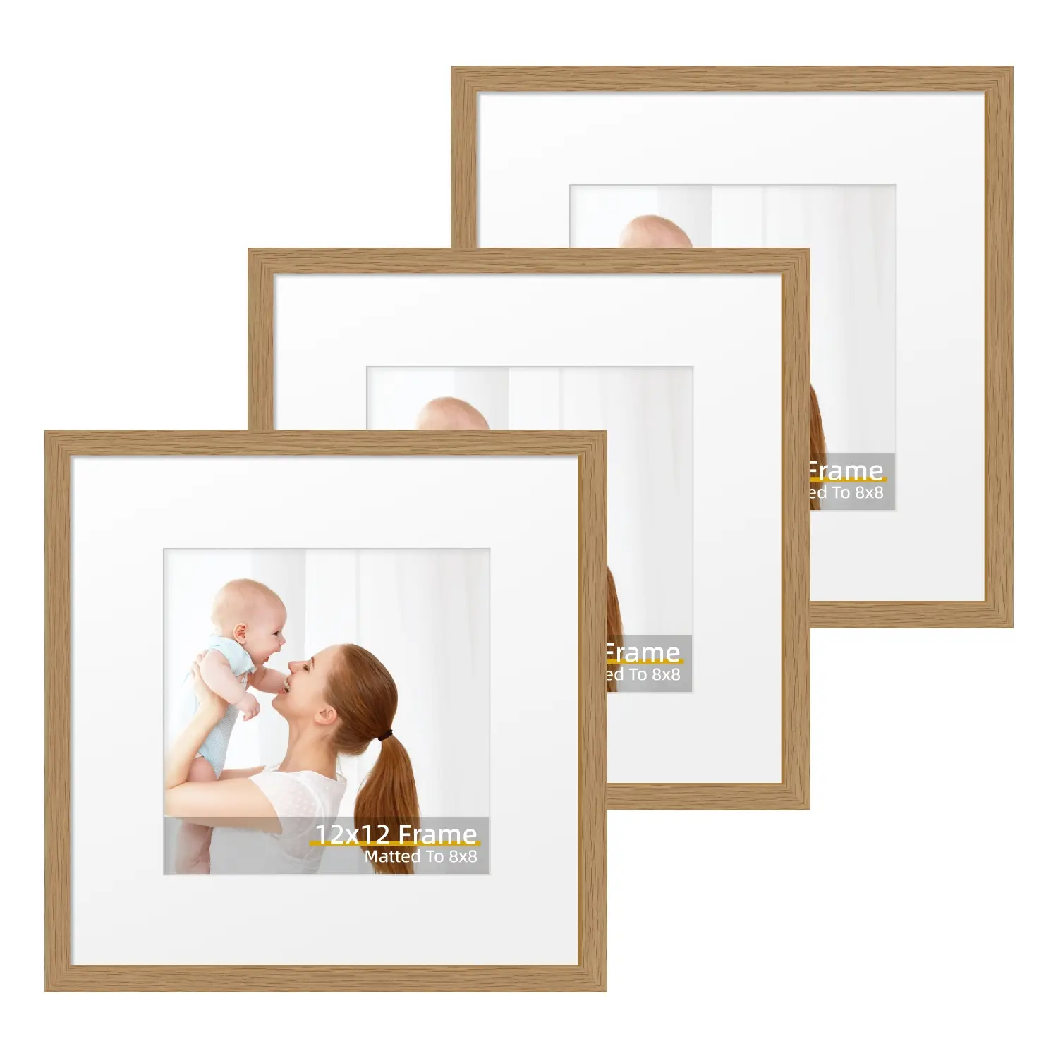 3-Pack Wall-Mounted Photo Frames, Wall Mounted Decor, 12x12inch/8x8inch Mdf Material, Wooden Frame, Elegant Design, Suitable for Living Room, Studio, Café, Office, Picture Frames