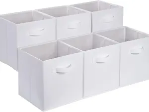 Collapsible Fabric Storage Cubes Organizer with Handles, Sturdy Storage Bins, White, 10.5-x-10.5-x-11-inch, 6-Pack