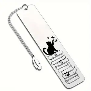 Cat & Book Pattern Stainless Steel Bookmark, 1 Count Creative Bookmark, Reading Bookmark, Book Accessories for Home School Office, Gift for Book Lovers