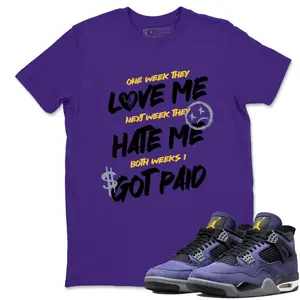 Unisex T-shirt To Match Sneakers Jordan 4 Purple and Gold Sportswear - I Got Paid. 100% Cotton for Casual Wear. Comfortable Summer Unisex T-Shirt to match Jordan Sneaker. Streetwear Style. urban outfitters Los Angeles Basketball Style