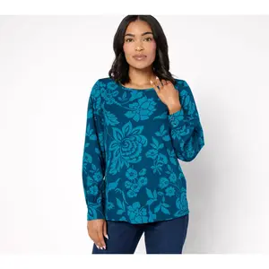 Denim & Co. Signature Scoop Neck Blouson Sleeve Printed Top
